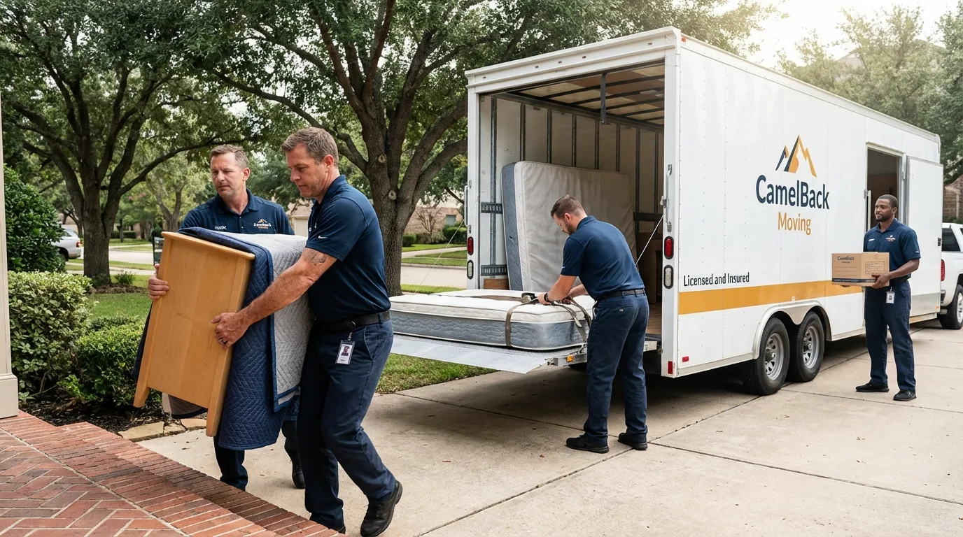 Crew loading residential truck for cross-state move from Tarboro, NC