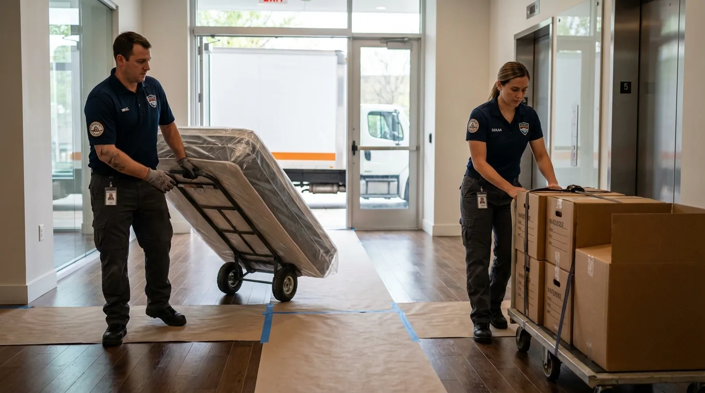 Professional apartment movers loading elevator in Tarboro, NC