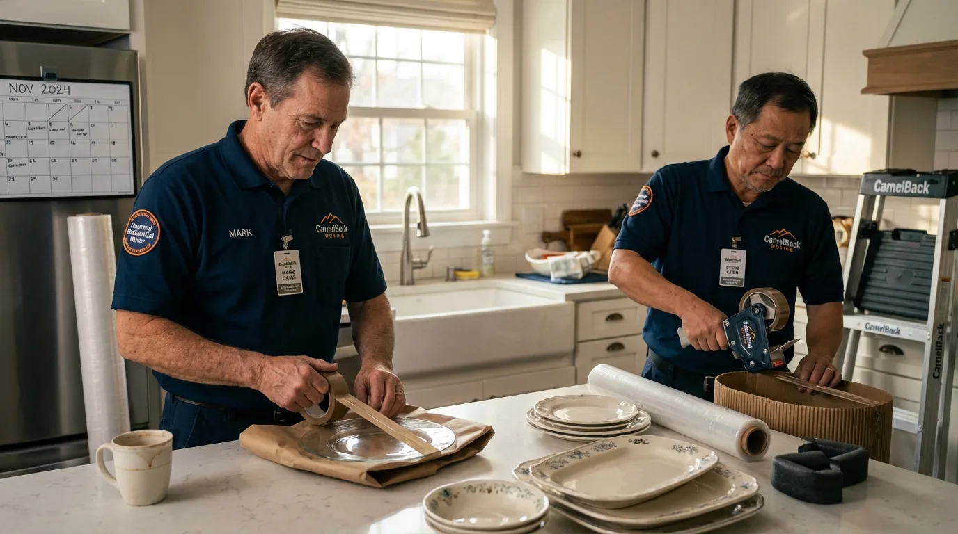 Professional crew packing kitchen dishware in Tarboro, NC